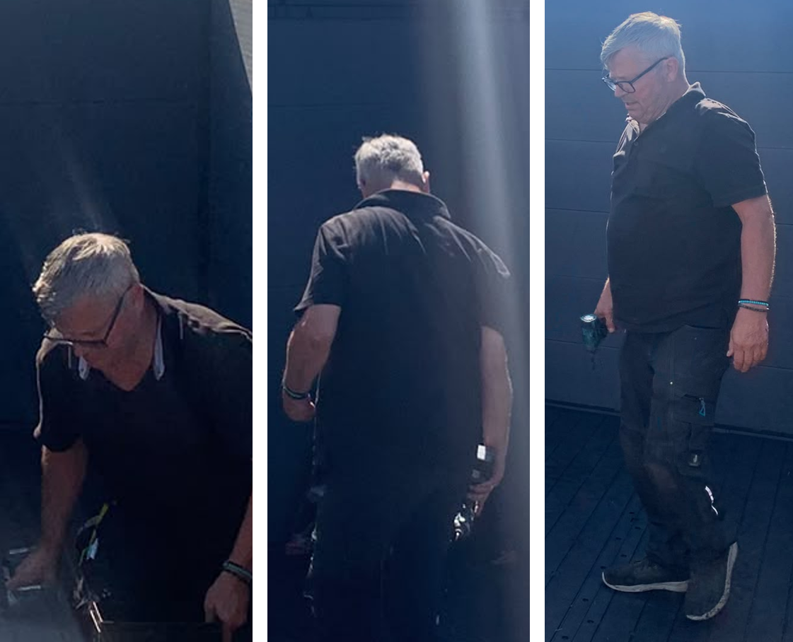 Drieluik van Peter Klant: aan het werk, van achteren en met zijn gereedschap